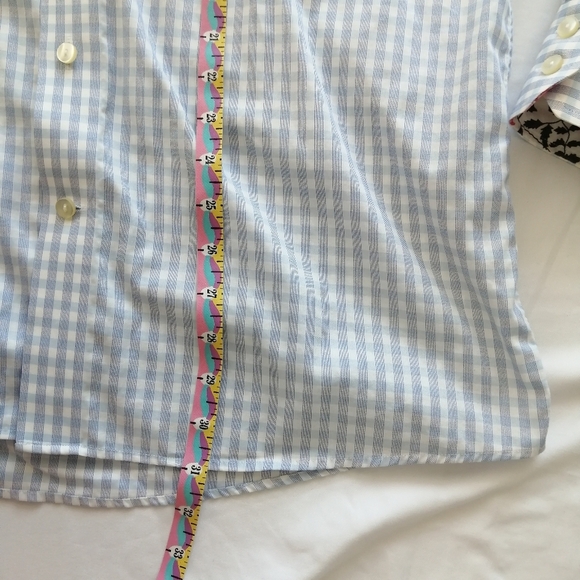Eton Contemporary Fit Blue White Check Plaid Dress Shirt Floral Trim 16.5 34/35 - Picture 14 of 15